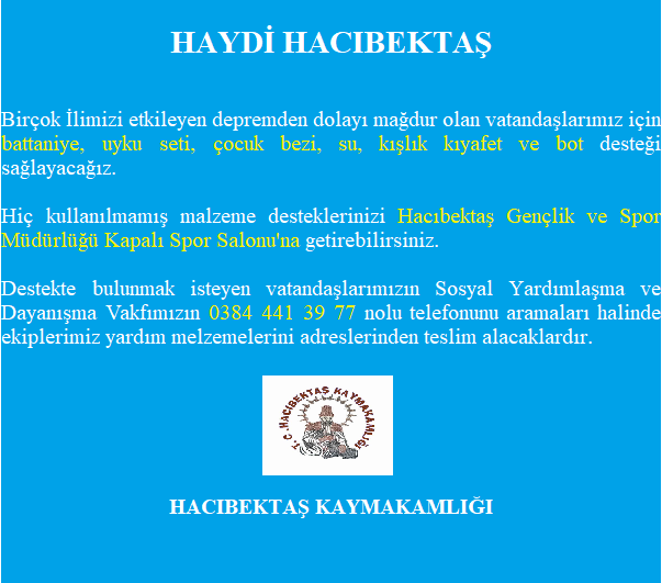 HAYDİ HACIBEKTAŞ DEPREME YARDIM